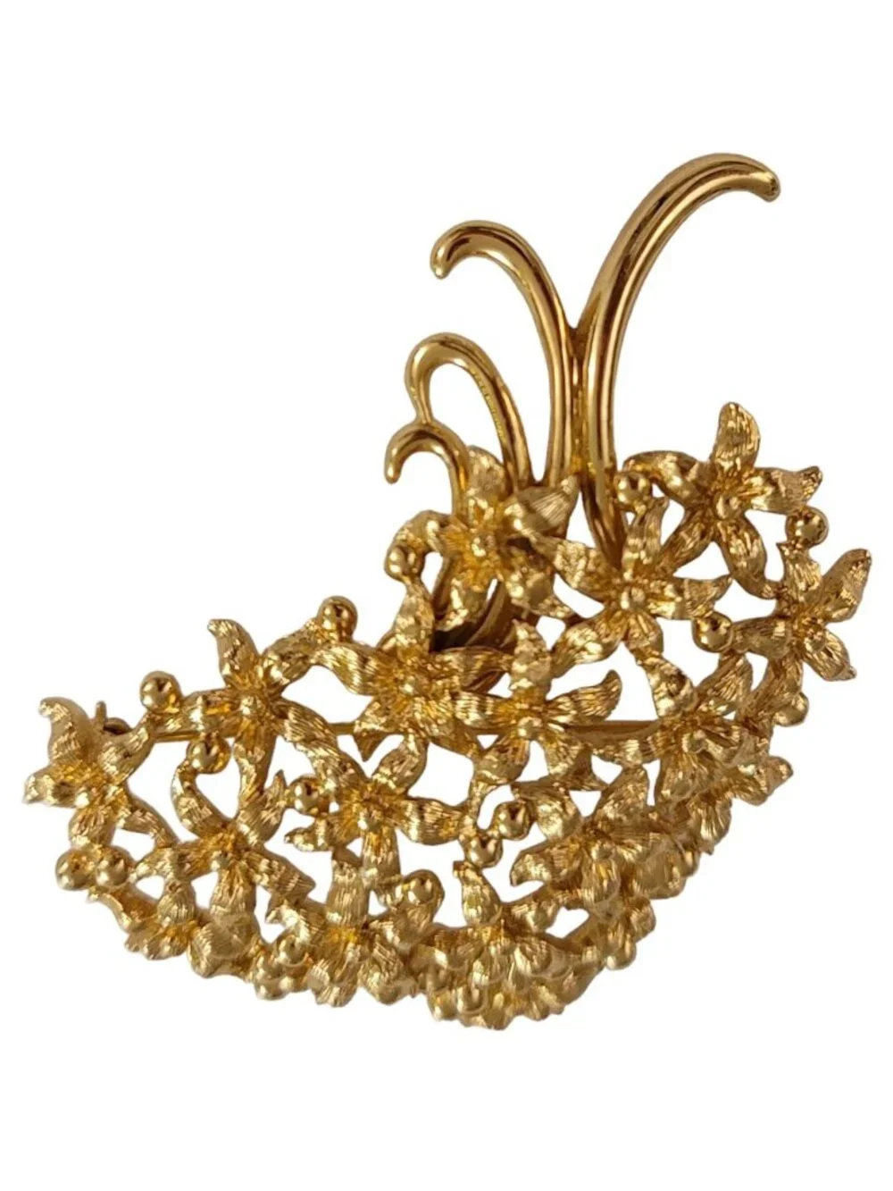 Monet Gold Tone Cluster Flower Bunch With Ribbon Bow Tie Brooch Pin, Signed K941
